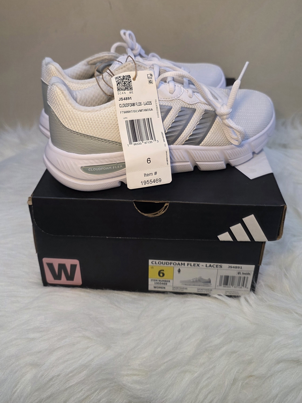 Adidas Womens Cloudfoam Flex Lace-Up Shoes - White/Silver